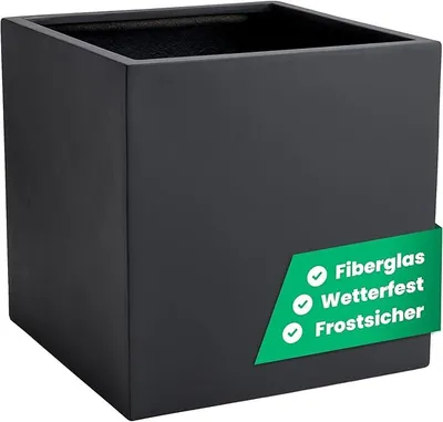 Produktbild von Pflanzkübel Fiberglas Block Frostsicher - 40x40x40 cm - Anthrazit Matt - Blumenkübel Quadratisch für Draußen und Drinnen