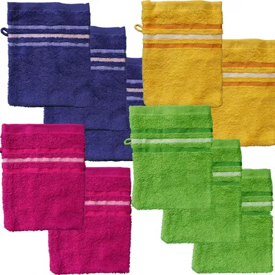 Produktbild von 10er Pg. Waschhandschuh, Streifen, Frottier, ca. 16x21cm, Waschlappen, 100% Baumwolle, Frottee
