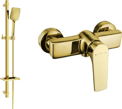 Produktbild von Mexen Lynx DQ62 Mischbatterie für Dusche mit Brausegarnitur, Gold - 74594DQ62-50