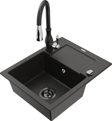 Produktbild von Mexen Enzo 1 Becken-Granitspüle mit Abtropffläche und Mischbatterie Savita, Schwarz/Gold metallisch - 6506-75-672601-70-B