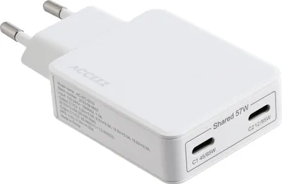 Imagen del producto de Cargador Accezz Ultra Slim GaN - 2x USB-C - 65 W - Blanco