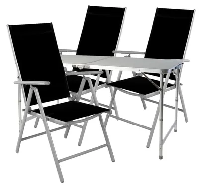 4-tlg. Campingmöbel Set Aluminium höhenverstellbar Campingtisch + 3 Klappstühle
