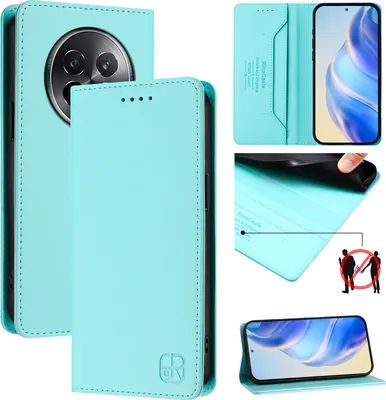 Obrázek produktu pro Kožené pouzdro pro Realme 13+/Realme 13 Pro, flipové pouzdro s přihrádkami na karty, peněženkou a stojánkem Tyrkysový