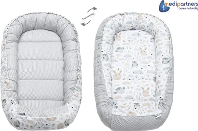 Produktbild von 5 Teile, Babynestchen, Krabbeldecke, 100x60x15, Lichtung mit grauem Minky