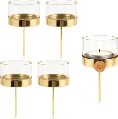 Produktbild von Teelichthalter 4er Set Metall Gold & Glas Ø 5,2 cm