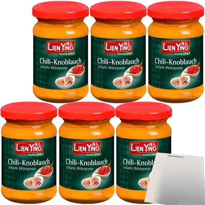 Produktbild von Lien Ying Chili-Knoblauch scharfe Würzpaste 6er Pack (6x100g Glas) + usy Block