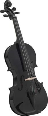 A black violin is shown against a white background.