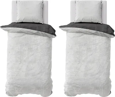 Produktbild von Winter Bettwäsche Teddy Plüsch 135x200 + 80x80 Bettbezug Cashmere Touch Nicki Uni / Wende Silber Anthrazit, 4 teilig