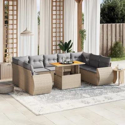 Produktbild von Design 10-tlg. Garten-Sofagarnitur mit Kissen Beige Poly Rattan, Gartenmöbel-Sets 2024 Neu