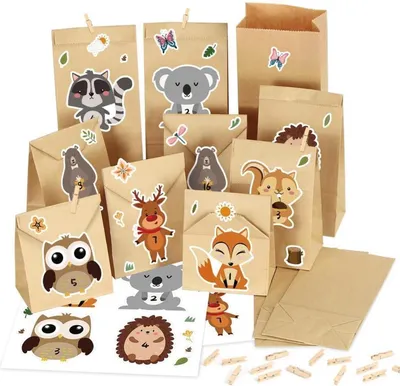 Obrázok produktu pre Adventný kalendár na vyplnenie pre deti 24 kraftových papierových vreciek Vianočný kalendár DIY lesné zvieratá