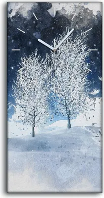 Produktbild von Leinwand Uhr Küche Wohnzimmer Bild 30x60 Aquarell Bild einer Winter Landschaft - weiße Hände