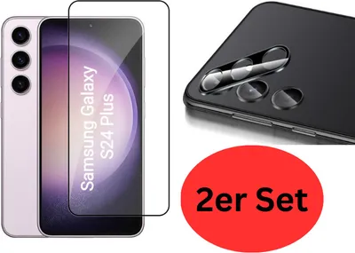 Produktbild von CLM-Tech 2er Set Schutzfolie kompatibel mit Samsung Galaxy S24 Plus - 1X Panzerfolie + 1X Kameraschutz Kameraglas Panzerglas - Unterstützt Fingerabdruck-ID - 9H Glas Displayfolie Schutzglas - Galaxy S24+ Folie kristallklar
