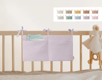 Produktbild von Babybett Organizer Tasche Aufbewahrung aus Musselin Farbe Lavender