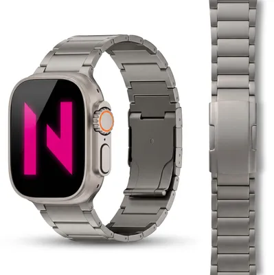 Produktbild von Argon Titan Armband für Apple Watch Ultra/SE/10/9/8/7/6/5/4/3/2/1, Metall Ersatzarmband mit Faltschließe, 42/44/45/46/49mm -  Titan Natur
