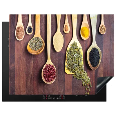 Produktbild von KitchenYeah© Herdabdeckplatte Verschiedene Kräuter auf Löffeln , 77x59cm, Küche Deko, Glaskeramikkochfeld Herdabdeckung, Abdeckplatte fùr Kochfeld