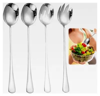 Produktbild von 4-teiliges Salatbesteck aus Edelstahl, Göffel 28 cm Tischbesteck für Familie, Hotels, Restaurants, Partys (Silber)