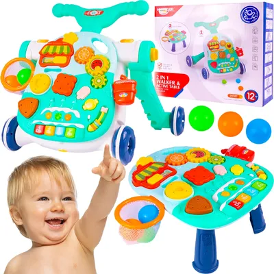 Produktbild von MalPlay Lauflernhilfe 2in1 + Bälle | Lehrtafel | Lehrtisch | Walker | Gehfrei mit Basketballkorb | für Kleinkinder