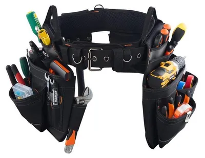 Imagen del producto de Cinturón para herramientas, con cintura ajustable de 80 a 131 cm, 18 bolsillos, funda para carpintero desmontable, material de poliéster resistente y diseño ligero