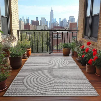 Produktbild von TapisTrend Outdoor- und Terrassenteppiche Grau 200x290 cm Teppich, für Wohnzimmer, Küche, UV-beständig, modernes Design, Flachgewebe