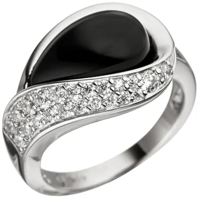 Produktbild von Ring Damenring mit Zirkonia weiß & Onyx schwarz 925 Silber Silberring Onyxring Innenumfang 58mm Ø18.5mm