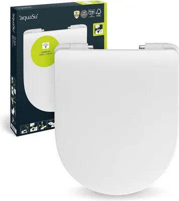 Produktbild von Famanu D-förmige Softclose Toilettensitz - Abnehmbar & Hygienisch, Top-Fix Montage, Weiß