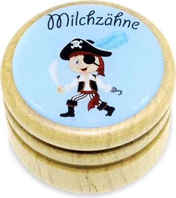 Produktbild von Milchzahndose Pirat Zahndose Milchzähne Bilderdose aus Holz mit Drehverschluss 44 mm ( Pirat ) - 7010