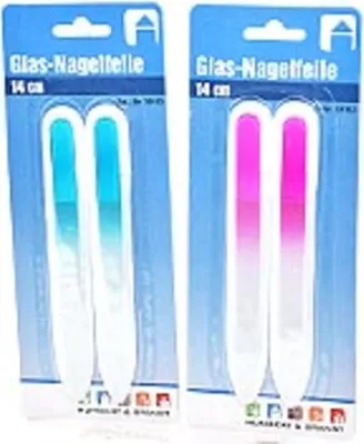 Produktbild von 2er Glas-Nagelfeile, 14 cm, 2-fach sort., pink+blau