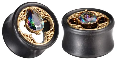 Image de Bouchons d'oreilles en bois - Bijoux pour piercings auriculaires - Bijoux en viande (attention : ce terme peut être mal interprété, il faudrait préciser le matériau) - Piercings - Barreaux doubles - Tailles de 0g à 1 pouce - Inclus 2 paires dans un emballage cadeau - Bouchons d'oreilles