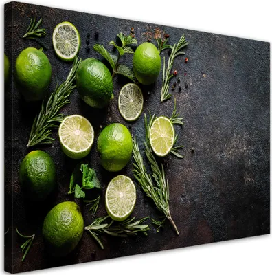 Produktbild von Leinwandbild Limette Obst Gewürze Küche 90x60 Feeby Grün bild für die wand bereit zum aufhängen