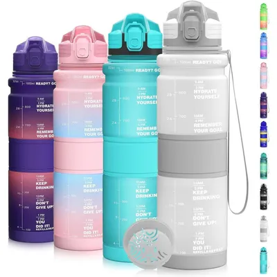 Image de Bouteille d'eau pour enfants, étanche, sans BPA, avec indicateur de temps, 500 ml, gris et blanc