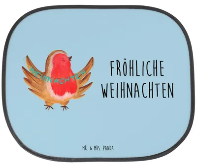 Produktbild von Mr. & Mrs. Panda Sonnenschutz Auto Rotkehlchen Weihnachten - Eisblau - Geschenk, Sonnenblende, Frohe, Hitzeschutz, Heiligabend, Winter, Xmas, Scheibenschutz, für
