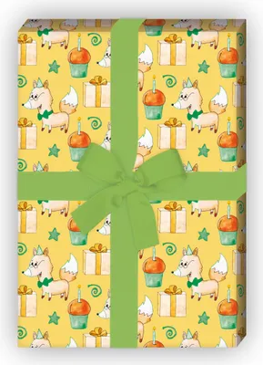 Produktbild von Lustiges Geburtstag Geschenkpapier mit Party Hund & Muffins, grün - G11680, 32 x 48cm