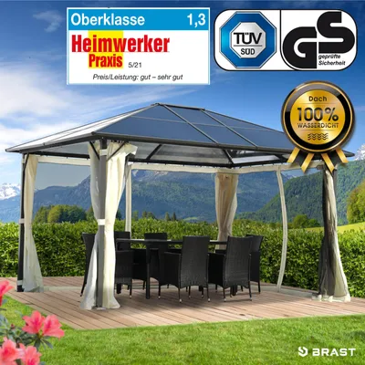 Produktbild von Alu Pavillon PREMIUM mit festem Dach 3x4m beige