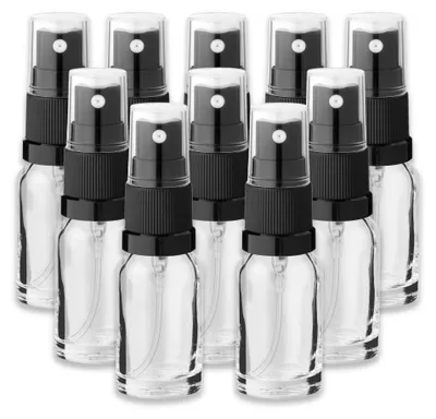 Produktbild von 10x Klare Glasflasche 10 ml mit schwarzem Zerstäuber Sprühkopf Spray