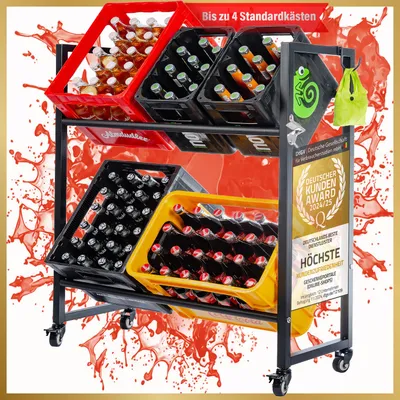 Produktbild von Rollbares Getränkekistenregal; Variante: 4 Kästen