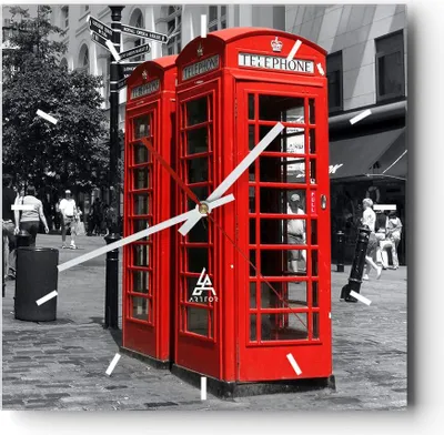 Produktbild von Wanduhr - Quadrat - Glasuhr - Großbritannien London Telefon Straße - 30x30cm - Schleichendes Uhrwerk - Lautlos - zum Aufhängen bereit - Dekoration Modern - Wanddekoration aus Glas - C3AC30x30-0364
