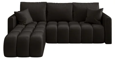 Image de Canapé d’angle GARDA gauche noir velours Monolith 97 - fonction couchage, coffre de rangement pour la literie