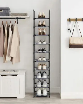 Produktbild von Songmics Schuhregal mit 10 Ebenen, offen, Schwarz, Grau, Stoff, Metall, Kunststoff, 10 Regale, Schwarz, 330 mm