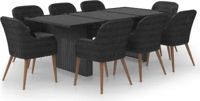 Produktbild von vidaXL 9-tlg. Garten-Essgruppe Poly Rattan Schwarz