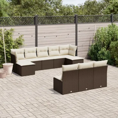 Produktbild von Design 10-tlg. Garten-Sofagarnitur mit Kissen Braun Poly Rattan, Gartenmöbel-Sets 2024 Neu