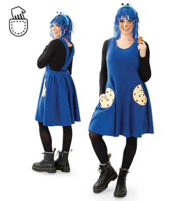 Produktbild von Keks Krümel für Erwachsene Buntes Monster Kleid für Erwachsene - Lustige Kleider mit Haarreif in blau knielang (L)