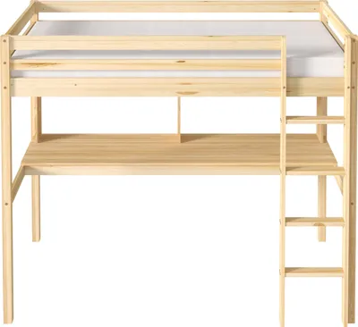 Produktbild von Sunny Sil Hochbett aus Holz mit Schreibtisch in Naturfarben | Kinderbett ohne Matratze | Einzelbett mit Treppe in 208 x 100,5 x 172 cm | Für