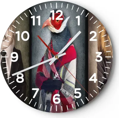 Produktbild von Wanduhr - Rund - Glasuhr - Tier Abstraktion - 40x40cm - Schleichendes Uhrwerk - Lautlos - zum Aufhängen bereit - Dekoration Modern - Wanddekoration aus Glas - C4AR40x40-4088