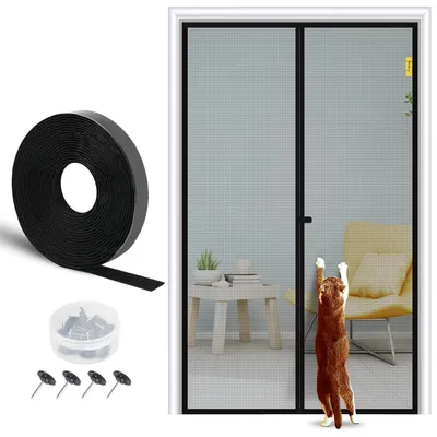 Obrázok produktu pre Magnetická sieťka do dverí, 110x220 cm, čierna. Ochrana proti hmyzu, vhodná pre balkónové dvere, bez nutnosti vŕtania