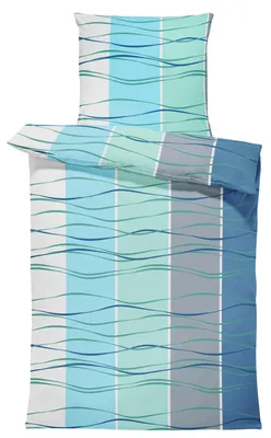 Produktbild von Bettwäsche 155x220 cm Welle gestreift modern blau türkis grau weiß Microfaser
