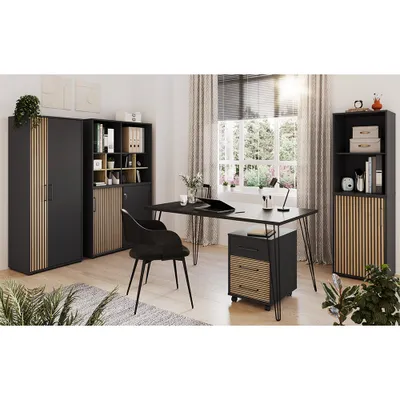 Produktbild von Büromöbel-Set 5-teilig mit Schreibtisch, schwarz, Akustikpaneel-Optik HUNTSVILLE-80