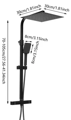 Obrázek produktu pro Termostatická sprchová sada - sprchový systém - 30 cm - nerezová ocel - keramická kartuše - otočná sprchová hlavice o 360° - výškově nastavitelná s ruční sprchovou hlavicí - hadice 1,5 m, černá