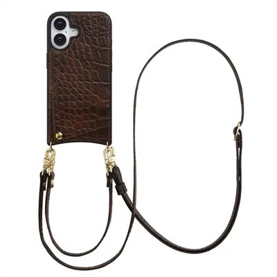 Image de Selencia Nova Croco Phone Case avec cordon et porte-cartes pour Apple iPhone 16 - Choco Brown