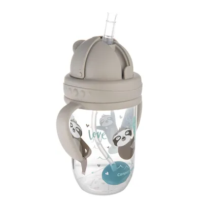Produktbild von Canpol babies Trinklernbecher für Kinder mit Strohhalm und Gewicht EXOTIC ANIMALS Faultier Grau 6 m+ 270 ml 56/606_grey