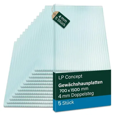 Produktbild von Gewächshausplatten 5 Stk. | Hohlkammerplatten Doppelstegplatten 4mm | Platten für Gewächshaus | 700x1500mm